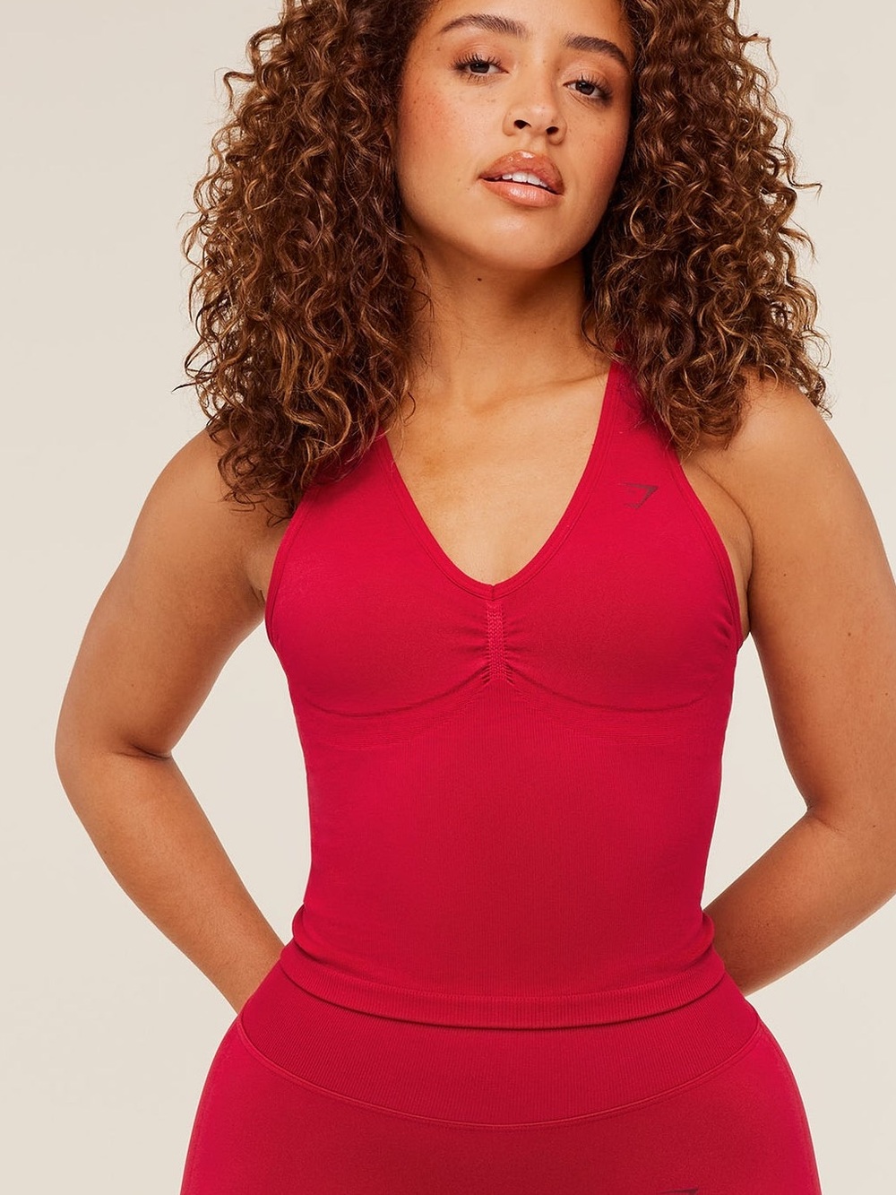 Gymshark red carmine lift seamless tank with shelf